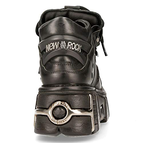 New Rock 106-S1 Botines Unisex de Cuero Negro Metálico Estilo Motorista Gótico Clásico 45