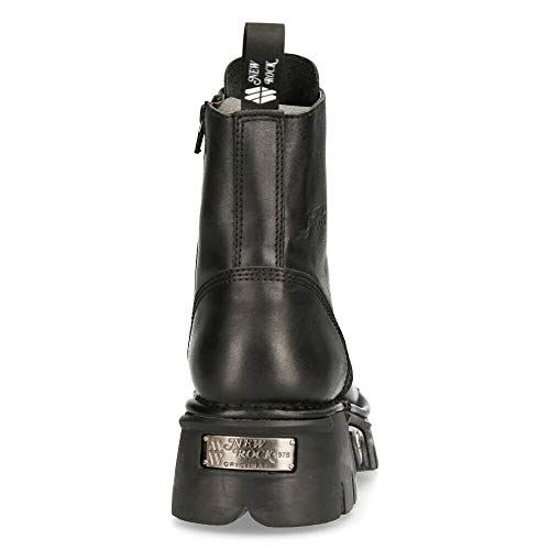 NEW ROCK M-NEWMILI083-S19 Botas Combat Estilo Motorista Militar de Cuero Negro 43