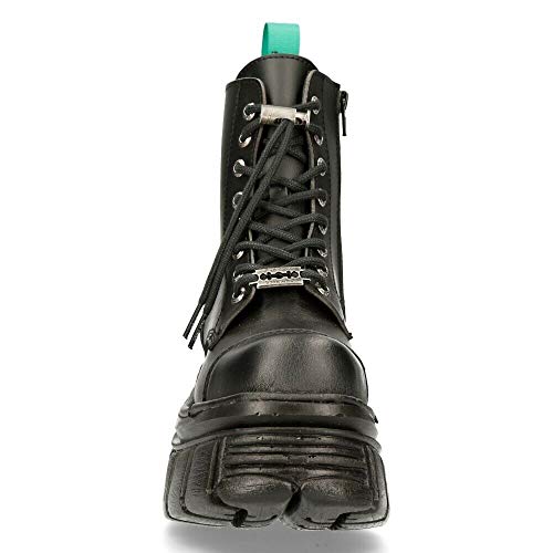 NEW ROCK M-NEWMILI083-VS2 Botas Vegan Combat Estilo Motorista con Plataforma de Cuero Negro 41