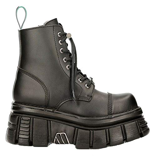 NEW ROCK M-NEWMILI083-VS2 Botas Vegan Combat Estilo Motorista con Plataforma de Cuero Negro 41