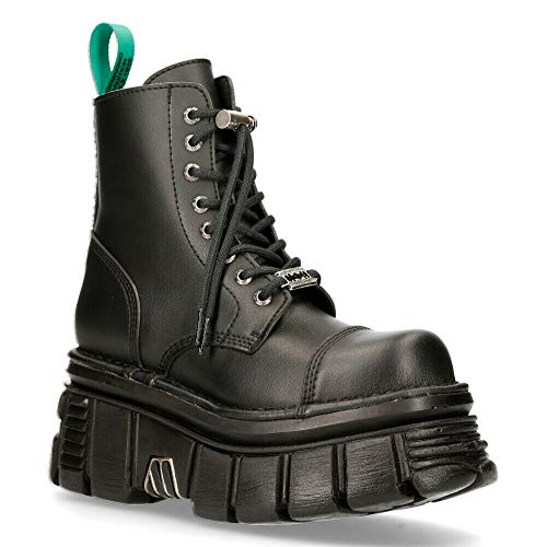 NEW ROCK M-NEWMILI083-VS2 Botas Vegan Combat Estilo Motorista con Plataforma de Cuero Negro 41