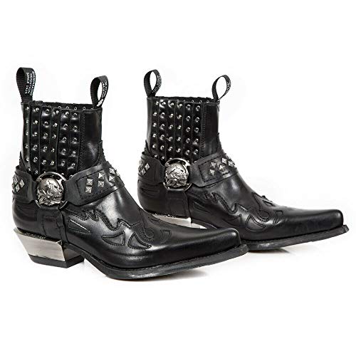 NEW ROCK M.7950-S9 Botines Negros con Correa Western Gótico con Calavera en Metal y Tachuelas 41