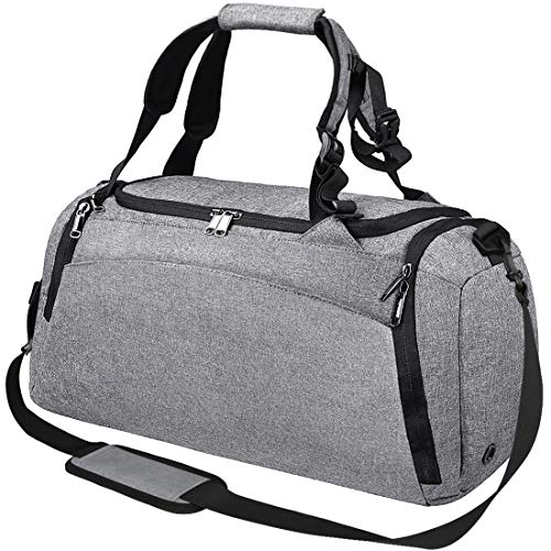 NEWHEY Bolsa Deporte Bolsa Gimnasio de Viaje Impermeable Bolsos Deportivos Fin de Semana Travel Duffle Bag para Hombre y Mujer Negro (Gris)