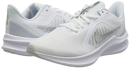 NIKE Downshifter 10, Running Shoe Mujer, White Metallic Silver Pure Platinum, 37.5 EU