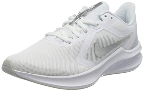 NIKE Downshifter 10, Running Shoe Mujer, White Metallic Silver Pure Platinum, 37.5 EU