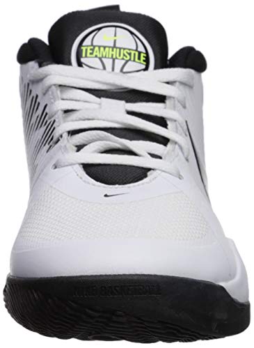 NIKE Team Hustle D 9 (GS), Basketball Shoe, White Black Volt, 35.5 EU