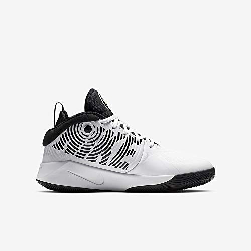 NIKE Team Hustle D 9 (GS), Basketball Shoe, White Black Volt, 35.5 EU