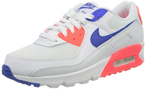 Nike W Air MAX 90, Zapatillas para Correr Mujer, White Racer Blue Flash Crimson, 37.5 EU