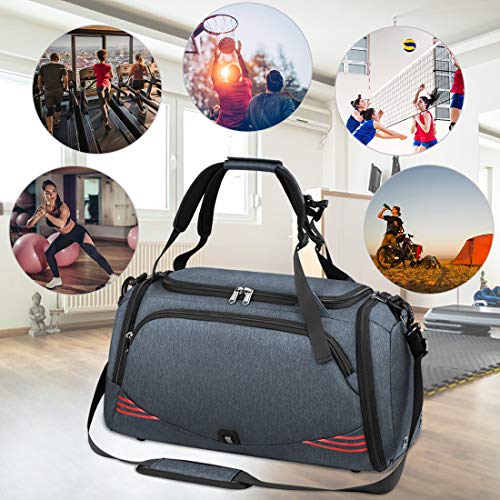 NUBILY Bolsa Deporte Hombre Bolsas Gimnasio Mujer Bolso Fin de Semana Viaje con Compartimento para Zapatos Gym Bag Impermeable Grande 40L Gris Azul