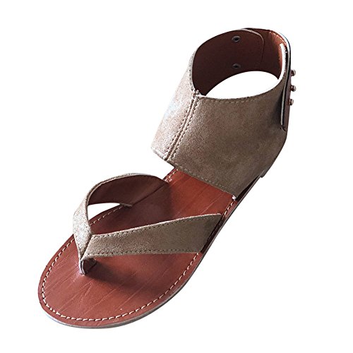 OHQ Sandalias Romanas De Punta Plana para Mujer De Gran TamañO De Mujer Sandalias De Verano para Mujer Sandalias De Estilo Informal De Roma Sandalia Informal Cómodo Y Elegante (40, Caqui)