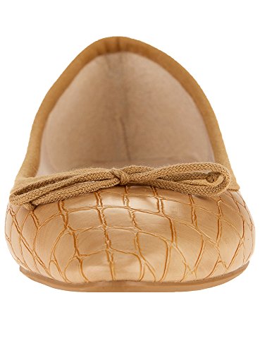 oodji Ultra Mujer Bailarinas de Piel Sintética Estilo Cocodrilo con Lazos, Beige, 36 EU / 3.5 UK