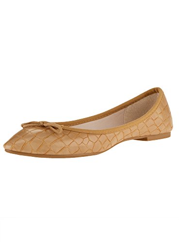 oodji Ultra Mujer Bailarinas de Piel Sintética Estilo Cocodrilo con Lazos, Beige, 36 EU / 3.5 UK