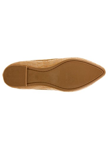 oodji Ultra Mujer Bailarinas de Piel Sintética Estilo Cocodrilo con Lazos, Beige, 36 EU / 3.5 UK