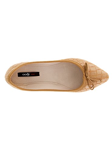 oodji Ultra Mujer Bailarinas de Piel Sintética Estilo Cocodrilo con Lazos, Beige, 37 EU / 4 UK