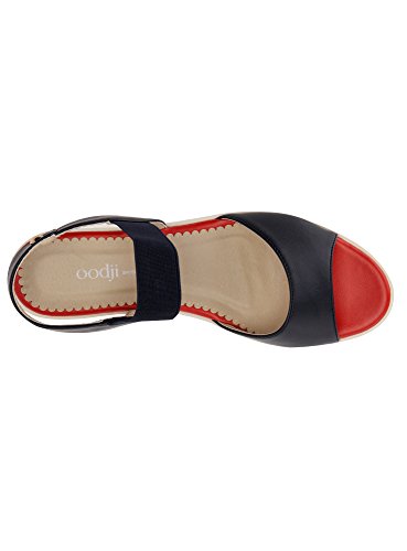 oodji Ultra Mujer Sandalias en Contraste de Material Elástico, Azul, 39 EU / 6 UK