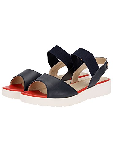 oodji Ultra Mujer Sandalias en Contraste de Material Elástico, Azul, 39 EU / 6 UK