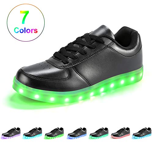 Padgene Zapatillas de Luces LED 7 Colores Carga USB Zapatos con Cordones de Deporte para Mujeres Hombres