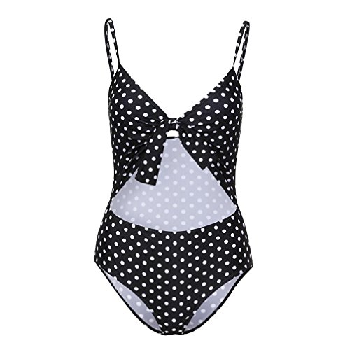 PAOLIAN Trajes de baño de una Pieza Bikini Sexy Mujer Verano 2018 Ropa de Playa Bañador señora Impreso Punto Correa del Lazo Bowknot Sling Retro Ropa de baño Cintura Alta Braguita (L, Negro)