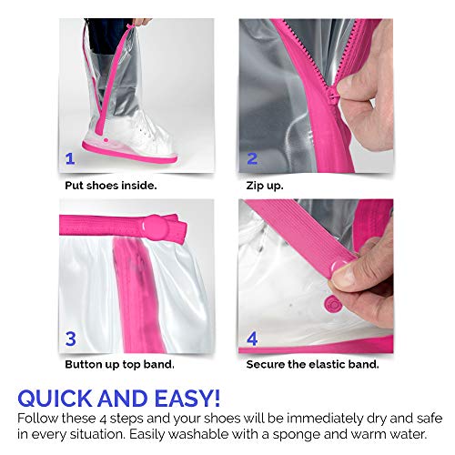 PERLETTI Cubrecalzado Impermeable Transparente de PVC - Protectores Zapatos Altos Resistente y Reutilizable con Suela Antideslizante - Galochas para Lluvia, Nieve y Fango (S 36/39, Fuchsia)