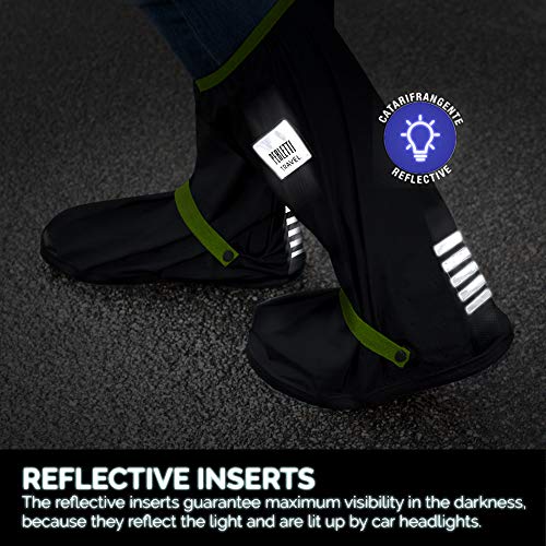 PERLETTI - Cubrecalzados Impermeables Negros Altos - Cubrezapatillas Reflectantes Antideslizantes - Galochas Lluvia Nieve - Protectores Zapatos PVC Resistentes y Reutilizables (M 40/42, Verde Lima)