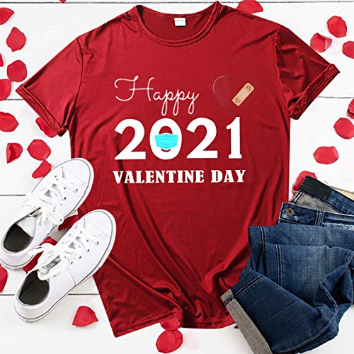 Pistazie - Camiseta de manga corta para San Valentín, diseño de corazón con texto en inglés "Valentin 2021