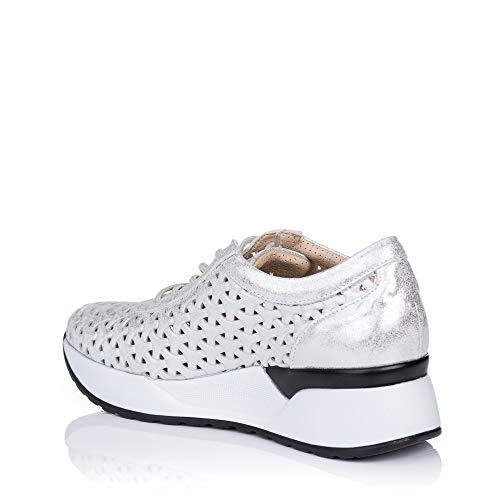 PITILLOS 6710 Deportivo Piel Calado CUÑA Mujer Plata 36