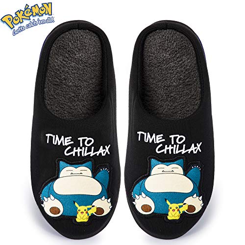 Pokemon Zapatillas de Estar En Casa Hombre Diseño Snorlax y Pikachu, Merchandising Oficial Pokemon, Zapatilla Invierno Suela Goma Dura Interior Exterior, Regalos para Hombres Padres (42/43 EU)