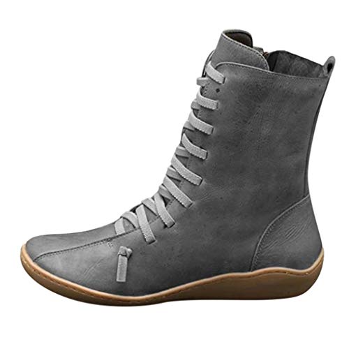 Posional Botas Planas Martin, Botas de Nieve de Invierno Mujer Botines de Cuero de Primavera Zapatos Planos Botas Cortas Damas Moda Estilo Vintage Cremallera Sólida Zapatos Planos Botines Botas Cortas