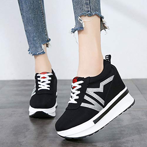 Posional Zapatillas para Mujer Moda Casual Lona Plataforma Gruesa con Cordones CuñAs Zapato De Trabajo Zapatos para Damas Graceful-Get Connected