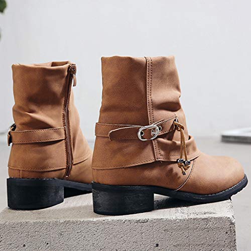 Posional Zapatos de Mujer Pisos Cuero Moda Botines Punta Redonda Hebilla Tacón Bajo Huecos Cortos con Cremallera Lateral Borla Personalizada Antigua Casuales Botines Combate