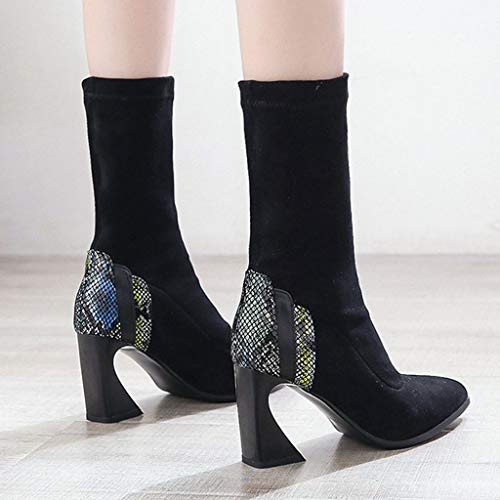 Posional Zapatos Mujeres Botas de Tacones Altos Elegantes Suave Calzado Botines Patrón de Piel de Serpiente Punta con Cremallera Puntiagudas Gruesas Altos Casuales Zapatillas de Deporte