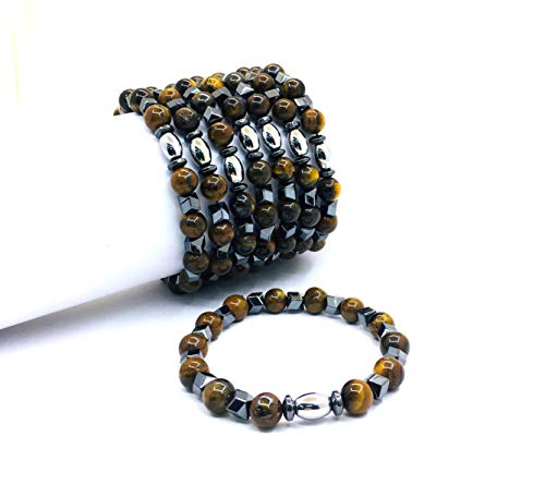 Pulsera de perlas de piedra natural, 8 mm, con ojo de tigre y perlas de hematita, para familia y amigos, mujer y hombre