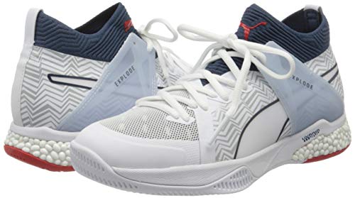 PUMA Explode Eh 1, Botas de fútbol Unisex-Adulto, Blanco White/Dark Denim/High Risk Red/Glacier Gray 01, 37 EU