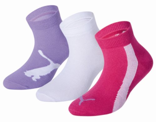 Puma Kids Lifestyle Quarters 3P - Calcetines de deporte con estampado infantil, Multicolor (Beetterave/Blanc/Violet), talla 31-34 EU