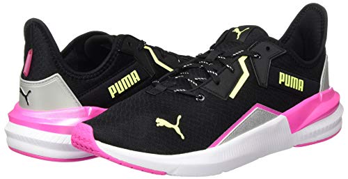 PUMA Platinum Metallic Wns, Zapatillas de Gimnasio Mujer, Negro Black/Luminous Pink/Fizzy Yellow, 42.5 EU