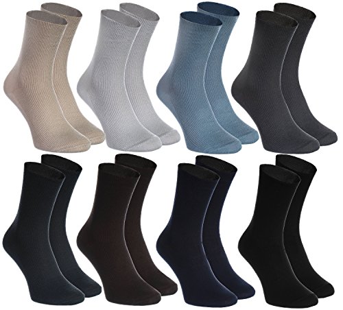 Rainbow Socks - Hombre Mujer Calcetines Diabéticos Sin Elasticos - 8 Pares - Beige Marrón Negro Grafito Azul Marino Caqui Azul y Gris - Talla 42-43