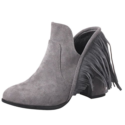 RAZAMAZA Botas Casual con Flecos Botines para Mujer (36 AS, Grey)