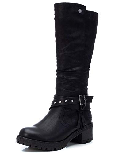 REFRESH - Bota Motera para Mujer - Puntera redonda - Negro - 37 EU