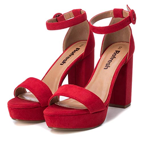 REFRESH - Sandalia de Tacón para Mujer - Sandalia con Cierre de Hebilla - Tacón 11 cm - Color Rojo - Talla 37