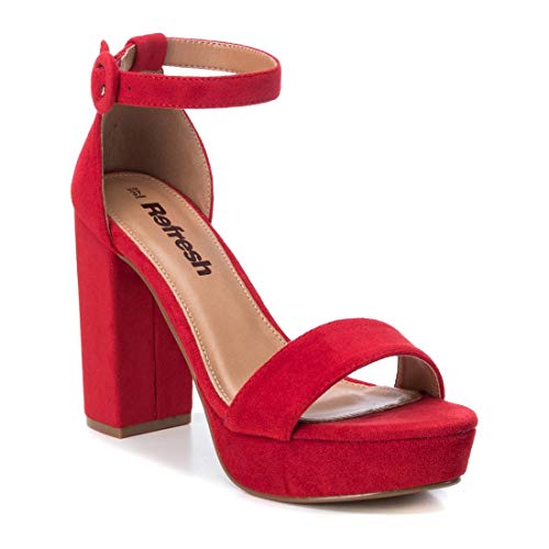 REFRESH - Sandalia de Tacón para Mujer - Sandalia con Cierre de Hebilla - Tacón 11 cm - Color Rojo - Talla 41