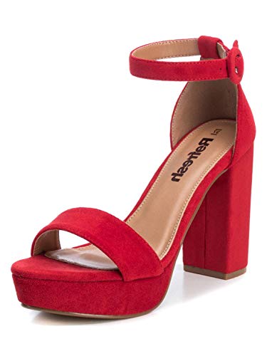 REFRESH - Sandalia de Tacón para Mujer - Sandalia con Cierre de Hebilla - Tacón 11 cm - Color Rojo - Talla 41