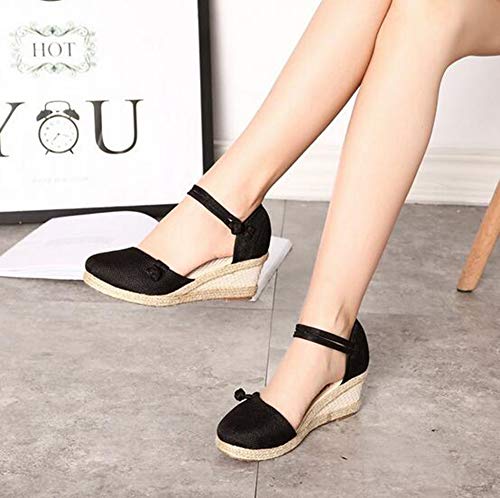 Rengzun Mujer Cuña Alpargatas Sandalias Verano Transpirable Zapatos Correa de Tobillo Zapatillas Sandals Elegante Negro