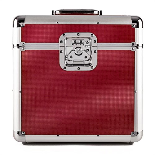 Resident DJ Zeitkapsel Caja de Aluminio para vinilos (Capacidad de 70 LP's, Cierre de Mariposa, Bordes Reforzados, asa ergonómico, Peso vacío de 2,4 kg) - Rojo