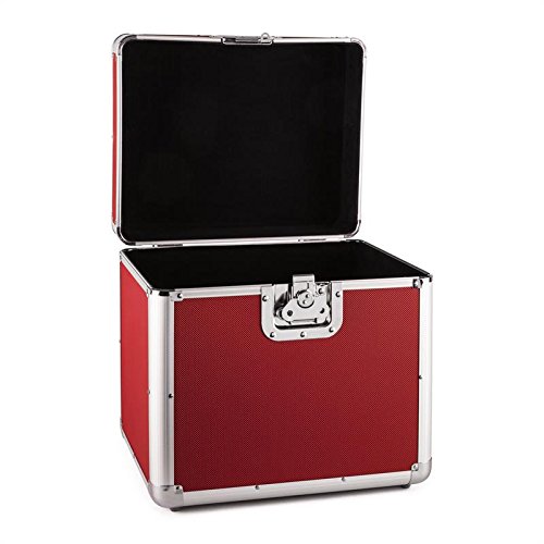 Resident DJ Zeitkapsel Caja de Aluminio para vinilos (Capacidad de 70 LP's, Cierre de Mariposa, Bordes Reforzados, asa ergonómico, Peso vacío de 2,4 kg) - Rojo