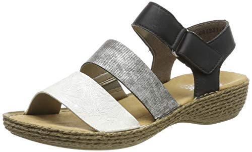 Rieker 658l8-80, Sandalias Punta Cerrada Mujer, Blanco (Weiss-Silber/Altsilber/Schwarz 80), 40 EU