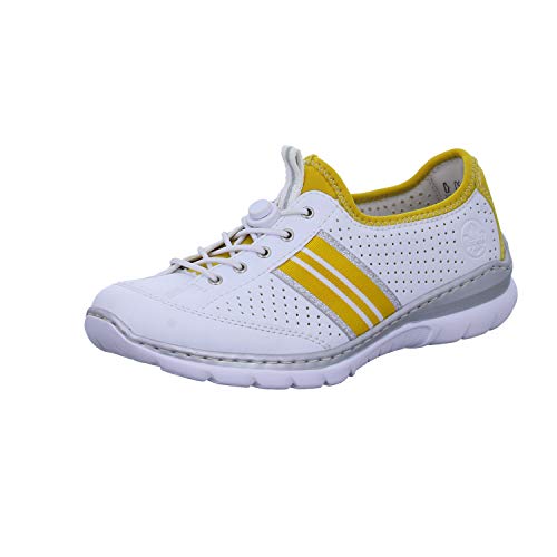 Rieker Frühjahr/Sommer L32R0, Zapatillas Mujer, Blanco (Weiss/Gelb/Gelb 80), 41 EU