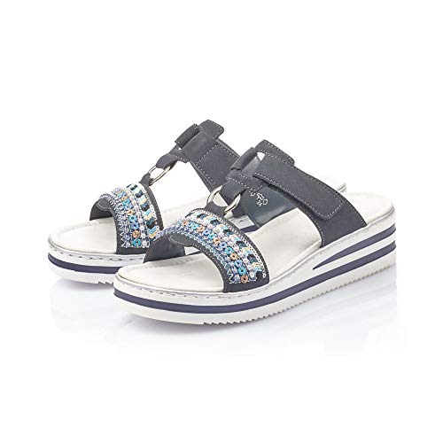 Rieker Mujer Sandalias de Vestir V02M6, señora Sandalias de cuña,Zapatos del Verano,cómodo,Plana,Pazifik,41 EU / 7,5 UK