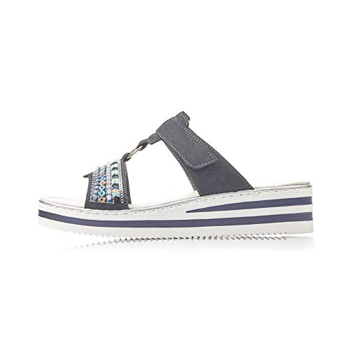 Rieker Mujer Sandalias de Vestir V02M6, señora Sandalias de cuña,Zapatos del Verano,cómodo,Plana,Pazifik,41 EU / 7,5 UK