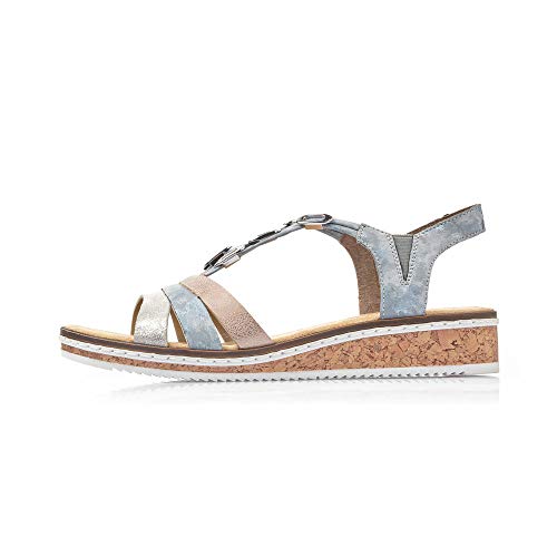 Rieker Mujer Sandalias de Vestir V36G4, señora Sandalias de cuña,Zapatos del Verano,cómodo,Plana,Fog-Silver,37 EU / 4 UK