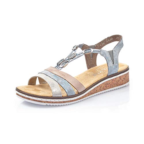 Rieker Mujer Sandalias de Vestir V36G4, señora Sandalias de cuña,Zapatos del Verano,cómodo,Plana,Fog-Silver,37 EU / 4 UK